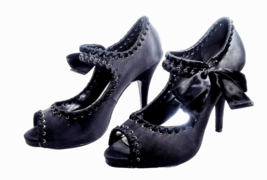 Women Size 10 (FITS SIZE 9.5) High Heel Black Pump Peep Toe Bow Tie BAKERS - £31.45 GBP