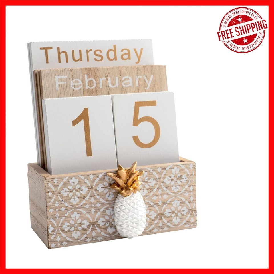 Compact Vintage Perpetual Calendar - Elegant Wooden Display for Any Work... - $28.70