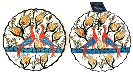 Nakkas Cini Blue and Red Peacock Salad Plates Handcrafted NWT Turkish 7.5&quot; - £25.84 GBP