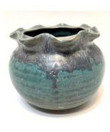 Vintage Art Pottery Planter Scalloped Edge Matte Finish Teal and Purple ... - £13.54 GBP