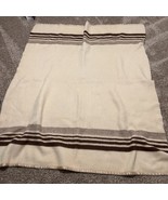 Vintage Satin Edge Beige Brown Stripe WOOL Blanket 75 x 65&quot; - $94.00