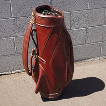 Vintage Arnold Palmer ProGroup Inc Leather Carry Golf Bag Cart Carrier Maroon - £66.40 GBP