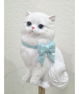 White Resin Cat Blue Coquette Bow Figurine Statue Tabletop Decor 9" NEW - $42.99