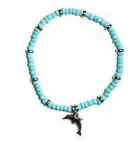 Light Blue Glass Beaded Stretchy Anklet with Dolphin Charm - $5.99