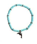 Light Blue Glass Beaded Stretchy Anklet with Dolphin Charm - €5,10 EUR