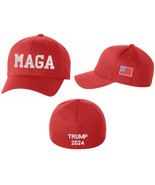 Trump 2024 Hat MAGA with Trump 2024 and Side USA Flag Flex Fit Red or Black Hat - $26.99