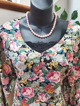 Vintage Starina Multicolor Floral Rayon Round Neck Long Sleeve Midi Dress 10 - £35.97 GBP
