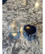 art glass desktop paperweights blue heart clear sphere - $13.55 CAD