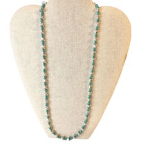Handcrafted Bead Necklace Teal &amp; Silver Beads Simple Classic Long Beautiful NEW - £14.02 GBP