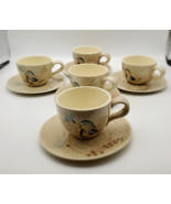 Vintage Red Wing Pottery Bob White Quail Cups and Saucers set 5 Mid Cent... - £14.46 GBP