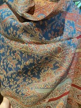 Vintage Style Bleu Tricot Brocart Cachemire Écharpe Pashmina - £26.83 GBP
