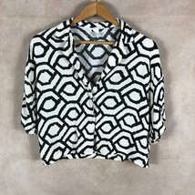 H&amp;M Black White Geo Pattern Button-Front Oversized Crop Top Size XS - £8.02 GBP