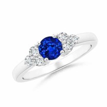 ANGARA 5mm Natural Sapphire Solitaire Ring With Trio Diamonds in Sterling Silver - £395.61 GBP+