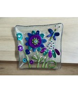 Handblown Fused Art Glass Floral Square Plate- Lori Siebert Silvestri De... - £11.19 GBP