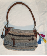 The Sak Crocheted Hobo Purse Bag Tan Beige Brown Stripe Boho Tassel Tag EUC - £15.15 GBP