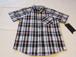 Boy's kids youth Hurley 6 881859 249 black white plaid button up shirt boys NWT - $22.13