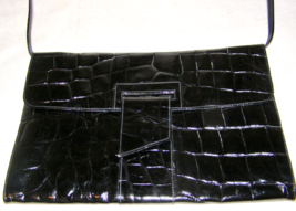 Vint. Furla Large Black Patent Leather Embossed Alligator Envelope CLUTCH/X-BODY - $14.85