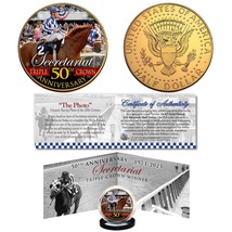 SECRETARIAT Triple Crown 50th Anniversary 24k Gold JFK Half Dollar Coin w/ Cert - £10.26 GBP