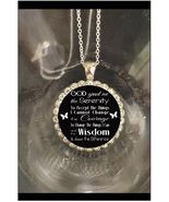 Serenity prayer pretty rhinestones 925 stamped silver necklace beautiful... - $366.69 MXN