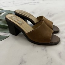 Candies Womens Vintage Y2k Block Heel Sandals Size 9 Brown Leather Slip ... - $39.59