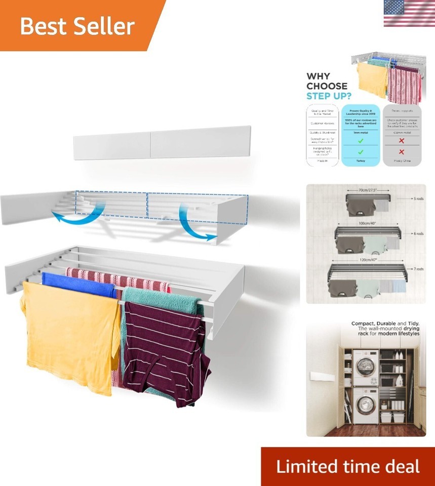 Elegant White Wall Mount Laundry Rack - 40lbs Capacity &amp; Easy Installation - $98.45