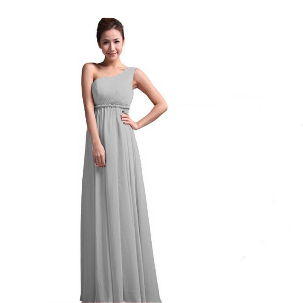 Kivary Women's One Shoulder Long Empire Bridesmaid Prom Dresses Silver US 8