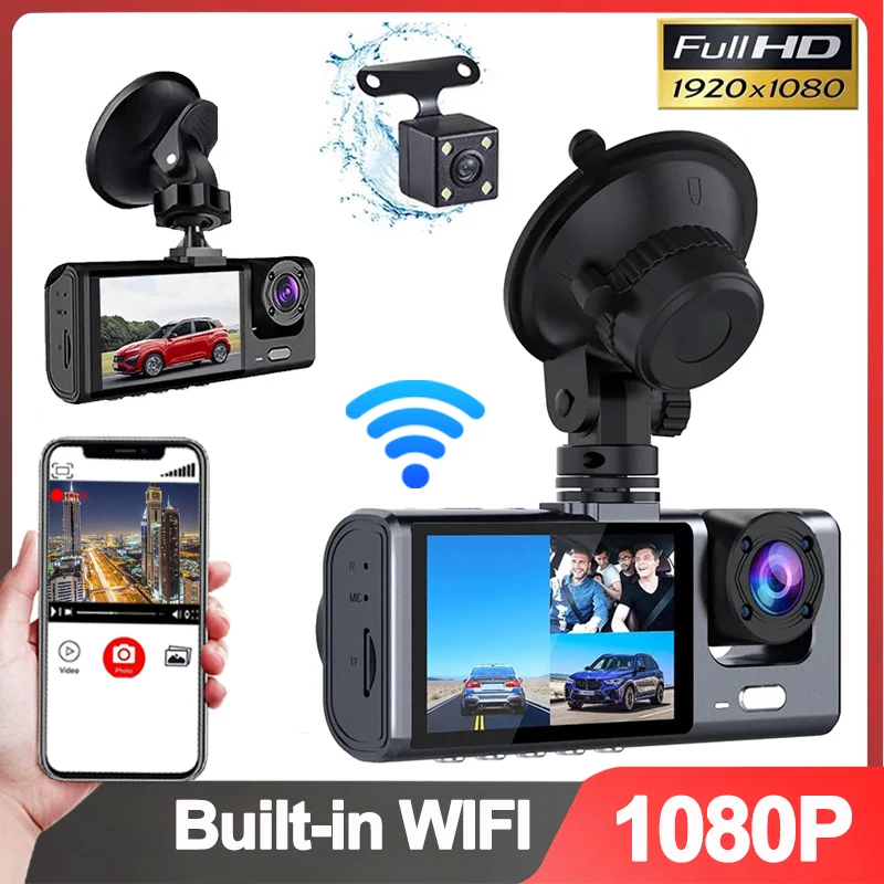 3 Channel WIFI APP Car DVR Dash Cam for Cars Front Camera Video Recorder Rear - £33.13 GBP+