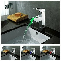 Chrome LED Waterfall Colors Changing Bathroom Basin Mixer Sink Faucet - HDD729 - £207.52 GBP