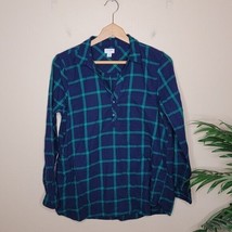 J. Crew Factory | Navy Green Plaid Popover Shirt, womens size medium - £12.99 GBP