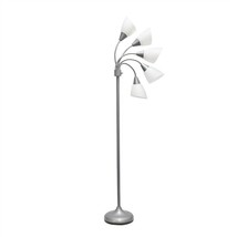 5 Light Adjustable Gooseneck Silver Floor Lamp With White Shades - £83.69 GBP