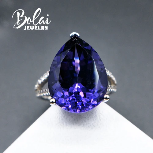 925 sterling silver with nano gemstone pear 12*16mm blue tanzanite Ring for wome - £112.60 GBP