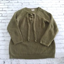 Umgee Womens Sweater Medium Green Lace Up Long Sleeve Oversize Pullover - $19.98