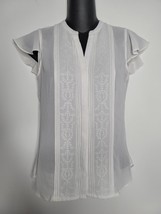 H&amp;M Shirt Womens White Top Size 2 Ruffle Short Sleeves Sheer Boho Blouse - £11.95 GBP