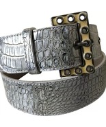 Donald Pliner Belt Ivory Croc Metallic Leather Metal Buckle New NWT $245... - $134.03 CAD