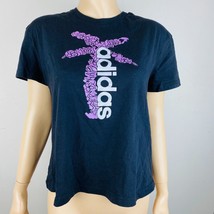 Adidas Black Short Sleeve T-Shirt Summer Happy Stripes Love Women&#39;s Large L - £12.04 GBP
