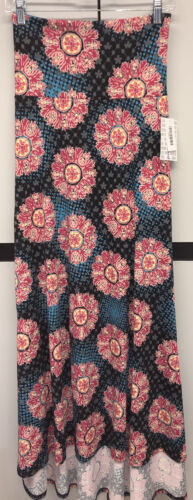 Primary image for NEW 2.0 LuLaRoe Large Black Yellow Blue Pink Big Flowers Knit Maxi Skirt Dress