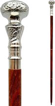Vintage Antique Walking Cane Wooden Walking Stick Silver Brass Handle Kn... - $33.66