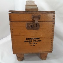 Vintage Wooden Esquire Shoe Valet De Luxe Shine Box with 5 Brushes Polish Rag  - £32.92 GBP