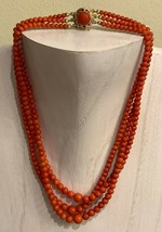 Fine Chinese Export 42 Grams Natural Coral Beads Necklace with Sterling Closure - £789.54 GBP