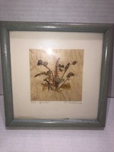 Framed Signed Dried Flower Art Rice Paper 7.5 by 7.5 in square glass Cot... - €15,39 EUR