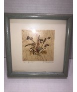 Framed Signed Dried Flower Art Rice Paper 7.5 by 7.5 in square glass Cot... - €15,40 EUR