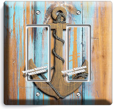 Nautical Anchor Rustic Wood Look Double Gfci Light Switch Wall Plate Room Decor - £11.31 GBP