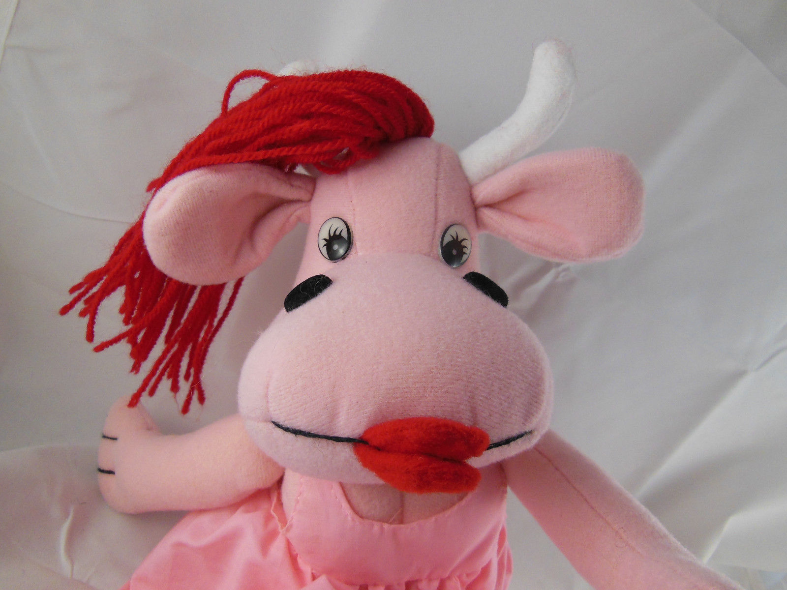 Sugar Loaf Plush Cow Pink with Red Hair 1991 pink dress 17" RARE Hard to Find - $11.93