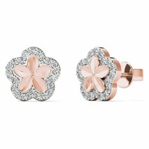 0.15Ct Round Diamond Flower Shape Beutiful Stud Earrings 14K Rose Gold - £79.08 GBP