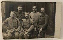 5 mustaches military men antique real people sepia photograph postcard e... - $29.70