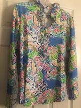 NWT G LIFESTYLE Petra Paisley Peri Double Ruffle Long Sleeve Mock Shirt S M & L image 2