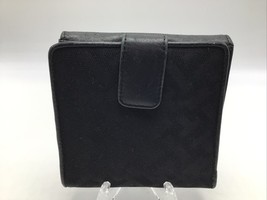 Talbots Wallet Women Black Logo Fabric Leather Trim Compact 4 x 4.5 Snap... - $22.53