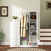 Modern Wardrobe w/ Hanging Rack &amp; Shelves - White - $288.99