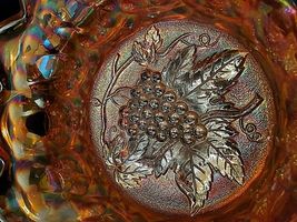 CARNIVAL GLASS IRIDESCENT MARIGOLD BOWL WITH GRAPE PATTERN image 3