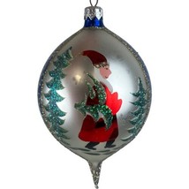 Vintage Christopher Radko Glass Christmas Ornament Teardrop Santa Pine Cones - $116.88